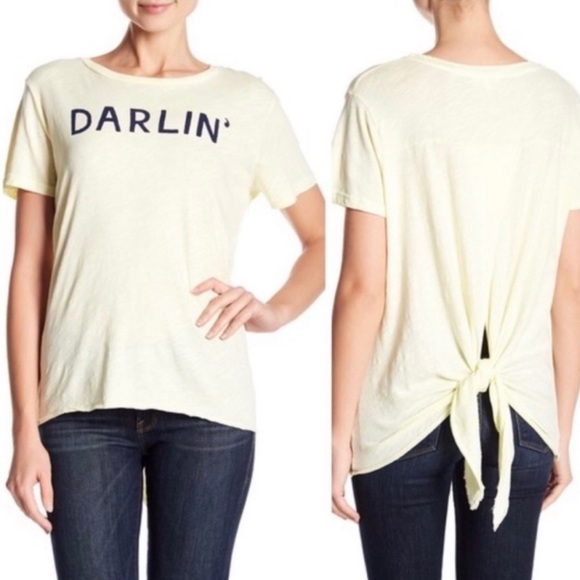 Sundry women’s size 3 (L) yellow “Darlin” print crew neck t-shirt with back tie - Picture 1 of 4